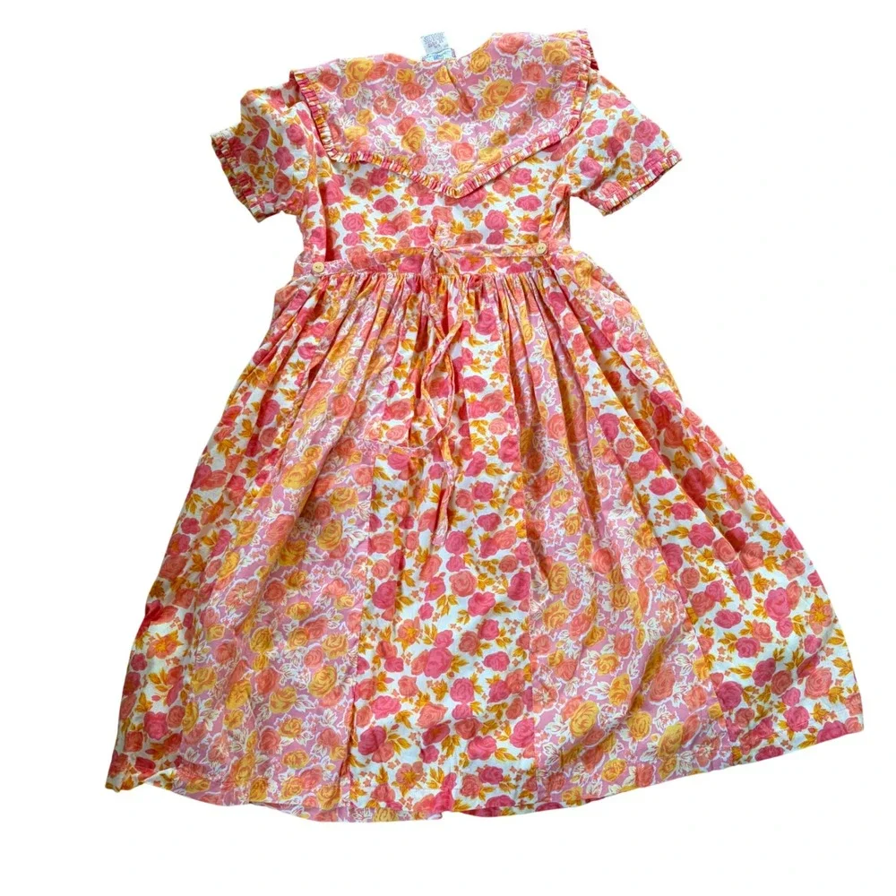 Vintage April Cornell Cornelloki Girls Floral Cotton Dress Pink 5/6 Cottagecore